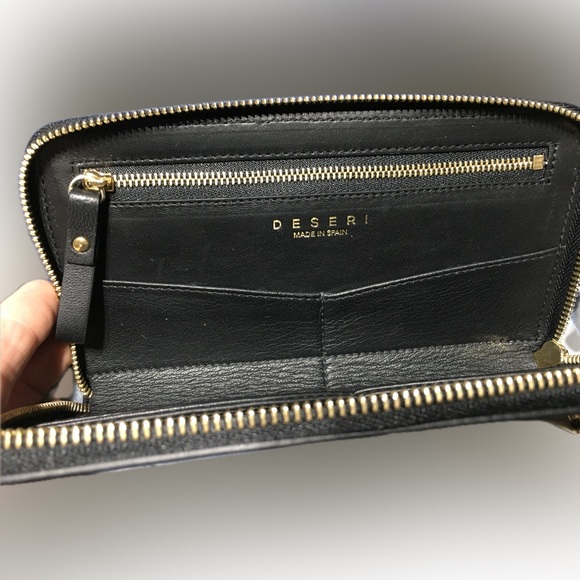 DESERI Black Leather and Gold Handware Paris Wristlet Clutch Paris Hand Painted - Picture 13 of 16